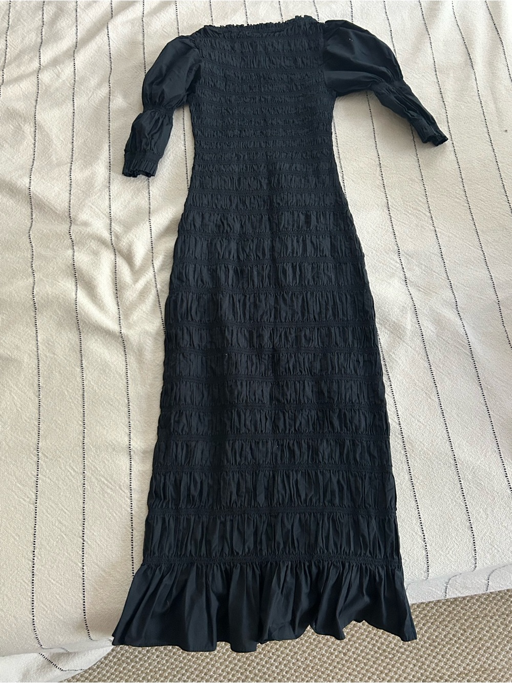 Doen Black Smocked Raquella Dress with Puff Sleeves